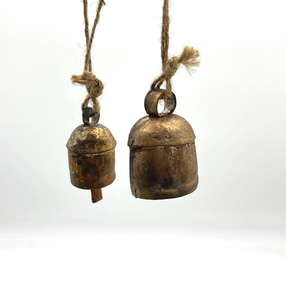 Rustic Brass Bells Hanging Jute Rope Farmhouse Decor Set‎ of 2